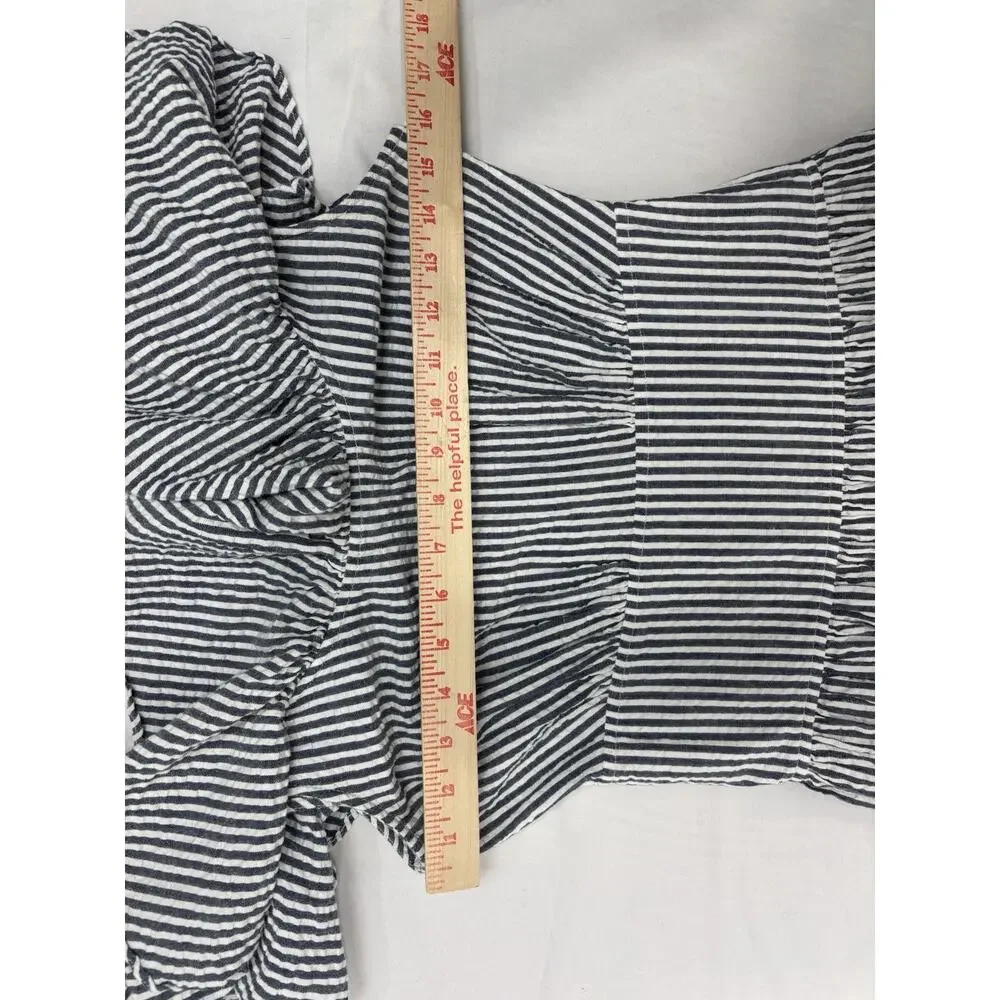Tory Burch Eyelet Embroidered Seersucker Stripe Ruffles Midi Dress 0 $548